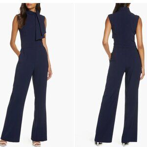 Harper Rose | Georgette Crepe Scarf Neck Wide Leg Jumpsuit | Navy | Size 6